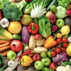 Bunte Ansammlung von Obst und Gemüse